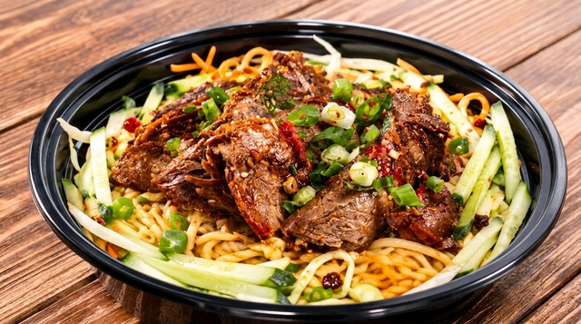Beef Shank Mixed Noodles 香辣牛腱拌米線.