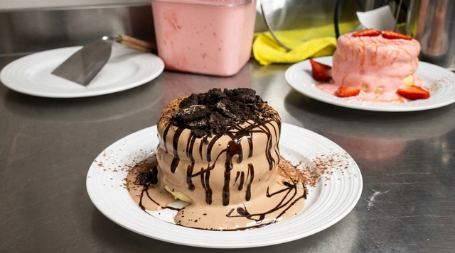 巧克力舒苙蕾 Chocolate with Oreo Chip Souffle Pancake.