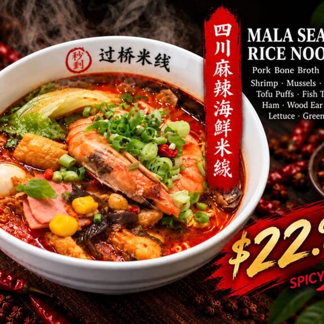 Szechuan Mala Soup with Seafood 麻辣海鮮米線.