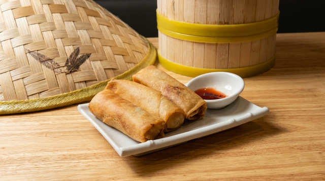 素春卷 Deep Fried Vegetarian Spring Rolls (3 pieces).