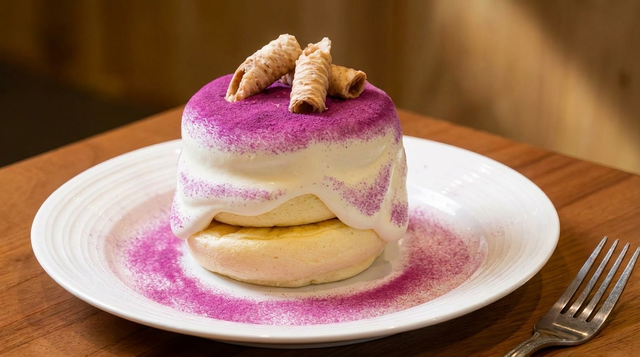 椰子舒苙蕾 Coconut Cream with Ube Powder Souffle Pancake.