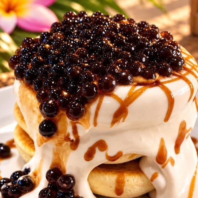 Brown Sugar Soufflé Pancake with Boba.